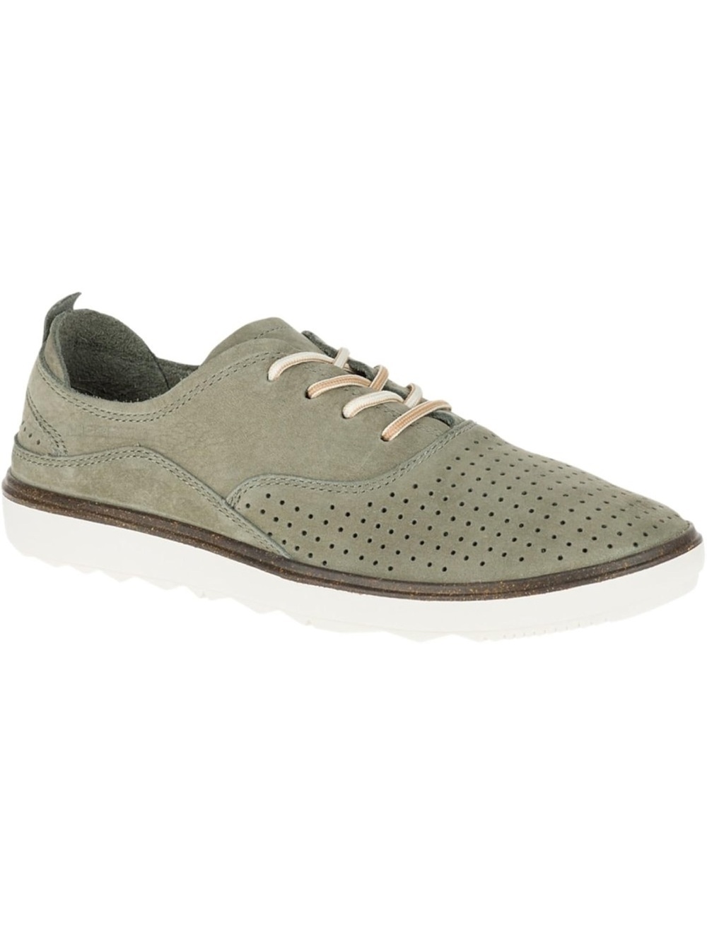 Merrell Women's Around Town Move Olive Green Perforated Lace-Up Flats. - Picture 2 of 8